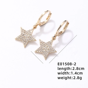 Detailed size view of gold pentagram earrings with cubic zirconia, 2.8cm in length