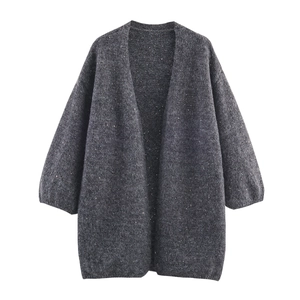 Gilet en maille gris foncé pour femme avec détails à paillettes et coupe décontractée