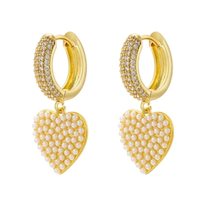 French vintage gold heart earrings with faux pearl embellishments and crystal ear hoops
