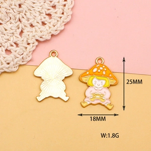 Detailed front and back view of mushroom girl enamel alloy charm with 25mm x 18mm dimensions