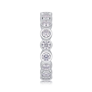Polished S925 sterling silver eternity ring with sparkling round moissanite stones