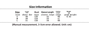 Detailed size chart for the leopard print jacket showing shoulder, bust, and sleeve length