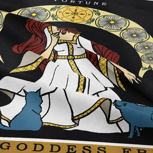 Bohemian black tapestry with Goddess Freya tarot illustration and fortune design