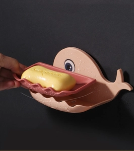 Pink whale-shaped soap box with double-layer drainage design for bathroom wall mounting