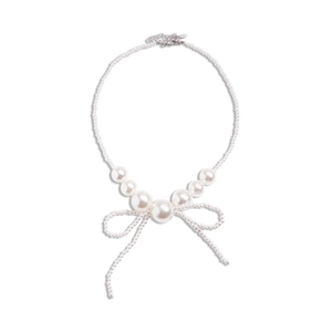 Baroque style pearl bead necklace with a sweet bow tassel pendant for women