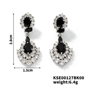 Detail showing vintage black gemstone earrings dimensions of 3.8cm height and 1.5cm width