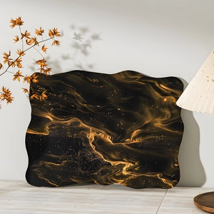 Irregular wave-edged tray with black and gold marble texture for DIY resin casting