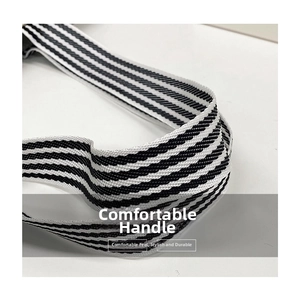 Detail of black and white striped woven handle showing texture and durable fiber craftsmanship