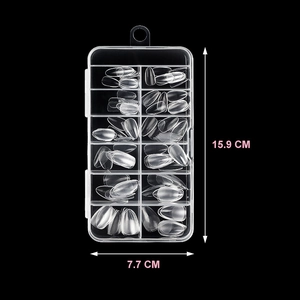 Transparent short almond false nail tips set of 120 pieces in a clear storage box