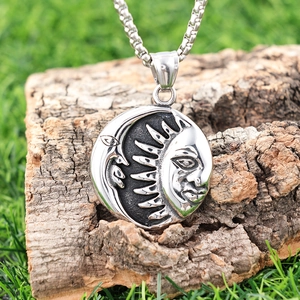 Vintage Sun Moon Pendant Necklace Stainless Steel Mystical Celestial Tarot Style Punk Hip Hop Jewelry For Men Women
