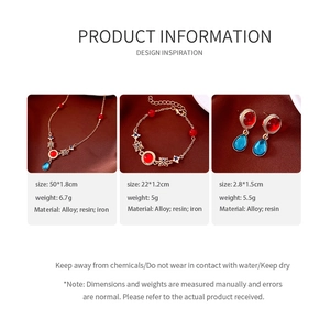 Detail view of vintage resin pendant jewelry set with dimensions and material specs