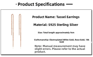 Detailed specs of S925 sterling silver long tassel thread earrings with 9cm length