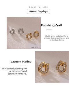 Close-up of horseshoe-shaped earrings with micro-inlaid cubic zirconia in gold and silver