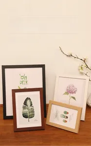 Detail of minimalist wooden picture frames in assorted colors for wall and tabletop display