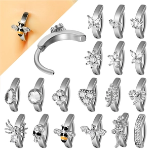Stainless Steel Zirconia Belly Piercing Ring For Women Butterfly Bee Skull Spider Heart Navel Ring Piercing Body Jewelry