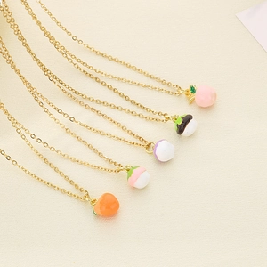Sweet fruit pendant necklaces with apple and peach charms on gold stainless steel chains