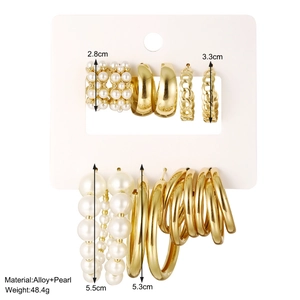 Ensemble de 6 paires de boucles d'oreilles vintage en perles et alliage doré avec chaînes