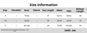 Detailed size chart in centimeters for the summer sleeveless top and mini skirt set