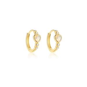 Eleganti orecchini a cerchio in argento S925 con opale a cuore e accenti di zircone tondo