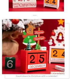 Primo piano del calendario dell'avvento in legno con renna e cubi per il conto alla rovescia