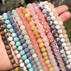 DIY colorful natural stone bead collection with tiger eye, turquoise and rose quartz