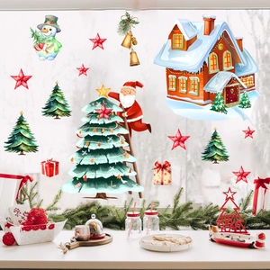 Adesivi natalizi per finestre con Babbo Natale, pupazzo di neve e albero per decoro casa