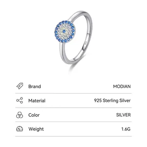Retro S925 sterling silver evil eye ring with blue and white pavé cubic zirconia