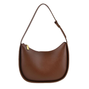 Sac à bandoulière en cuir marron en forme de croissant avec sangle réglable et zip doré