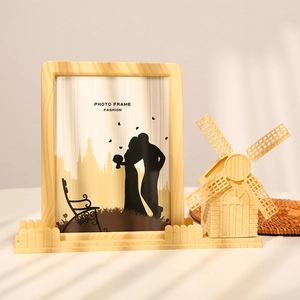 Cadre Photo Créatif Moulin À Vent Grande Roue Porte-Stylo De Bureau Ornement Grain De Bois Plastique Rangement Papeterie
