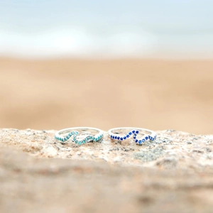 Wave Ring 925 Sterling Silver With Blue Zircon Dainty Ocean Sea Wave Finger Jewelry Women Gift