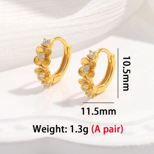 Boucles d'oreilles fleurs en argent S925 avec zircons blancs, 10,5 mm sur 11,5 mm