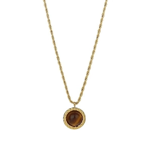 Retro golden twisted chain necklace with round tiger eye stone pendant for women