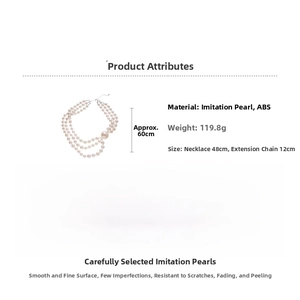 Detailed view of multi-layer ABS pearl necklace with adjustable 12cm metal tail chain