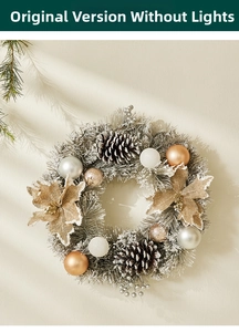 Close-up of 40cm silver Christmas wreath with pine cones and golden ornaments