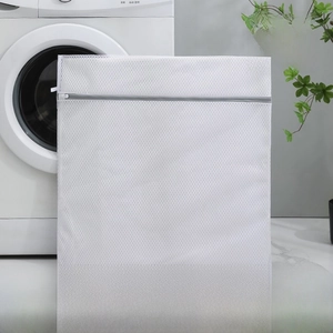Extra Large 60x60cm milky white honeycomb mesh laundry bag with grey zipper for machine wash