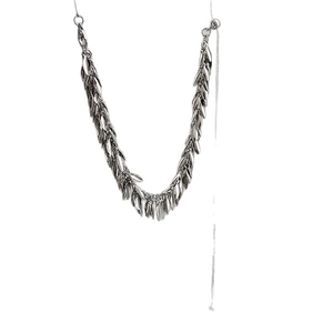 Silver leaf fringe necklace with shimmering tiered sequins on a delicate link chain