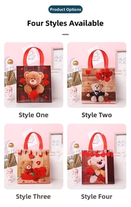 Set of four assorted Valentine teddy bear gift bags with waterproof laminated finish