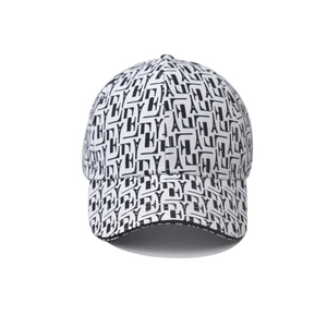 Houndstooth pattern baseball cap with geometric letter print on white fabric