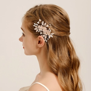 Flower Hair Clip Handmade Alloy Imitation Artificial Pearl Rhinestone Floral Wedding Bridal Headpiece Party Accessory Women