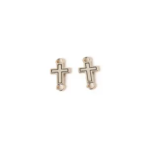 Silver vintage cross alloy jewelry connectors with dual rings for DIY earrings