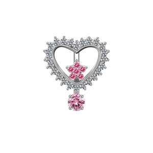 Lustrous silver heart belly button ring with pink star crystal and dangling gemstone