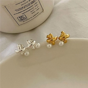 Minimalist Cross Knot Stud Earrings With Artificial Pearl And 925 Sterling Silver Earring Post For Women Elegant Jewelry