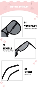 Detail of children's sunglasses showing comfortable nose pads, sturdy temples, and hinges