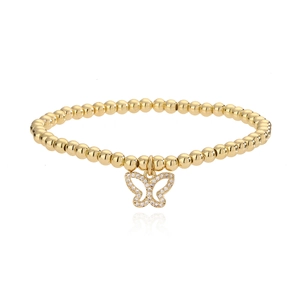 Elegant gold-plated bead bracelet with a sparkling zircon butterfly pendant on white base