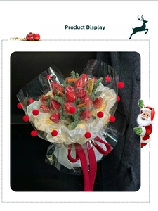 Detailed Christmas strawberry bouquet with pine needles, cinnamon and red velvet bow