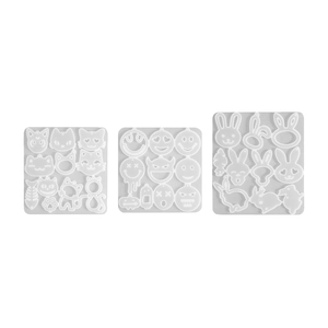 3-piece DIY resin silicone mold set with cat, rabbit, and emoji shapes for jewelry making