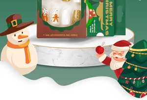 Christmas press-on nails set with gingerbread man and candy cane festive art designs