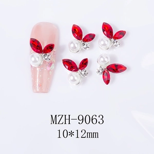 Details zum roten 3D-Schmetterling Nagelschmuck MZH-9063 mit Strass und Perlen 10x12mm