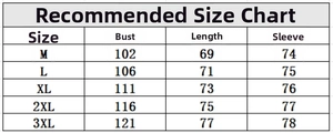 Detailed size chart for men's knit jacket showing bust, length and sleeve measurements