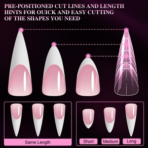 Pink crystal dual nail forms with preset cutting lines for quick extension lengths